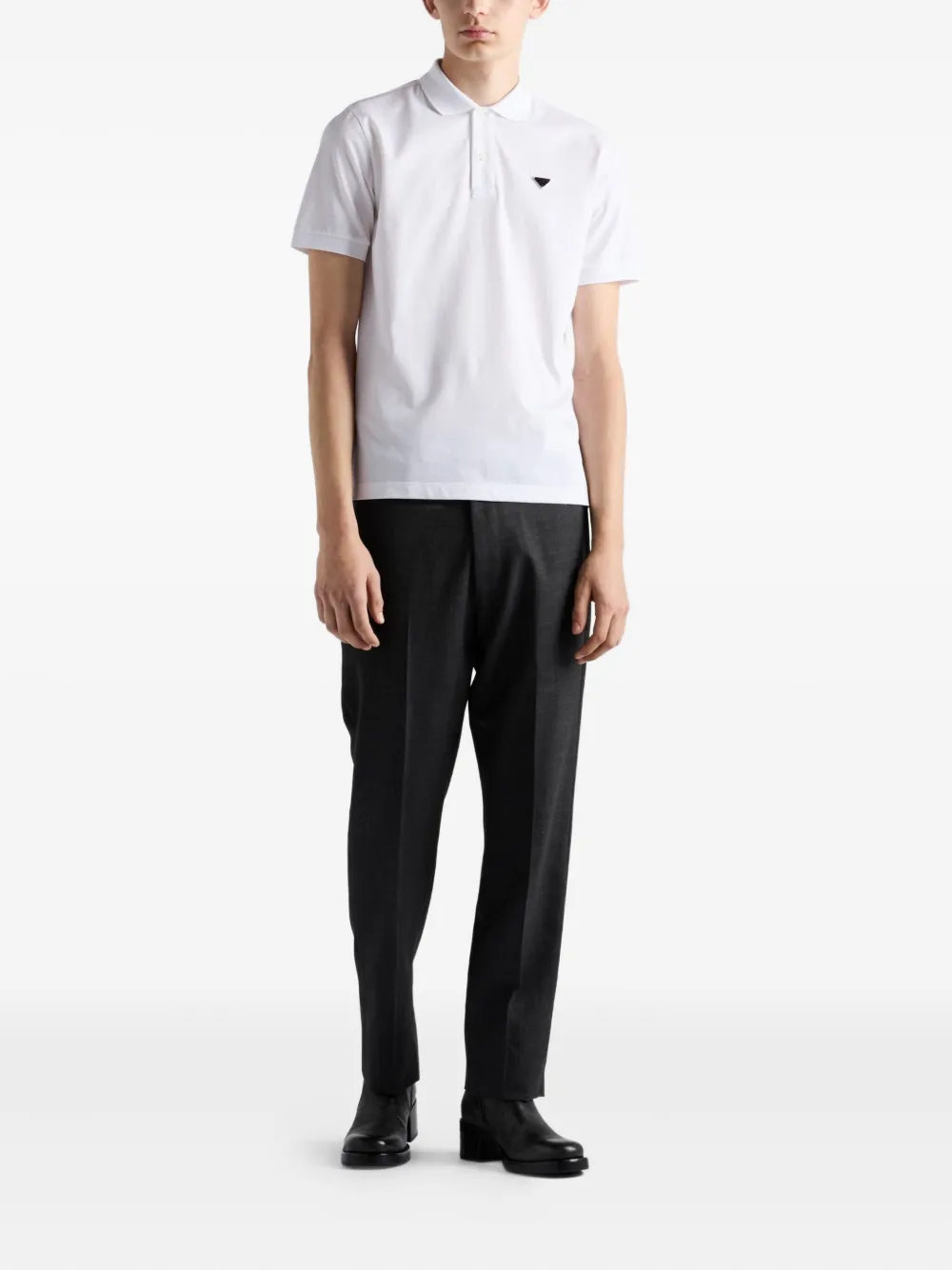 Prada logo-plaque polo shirt Wit