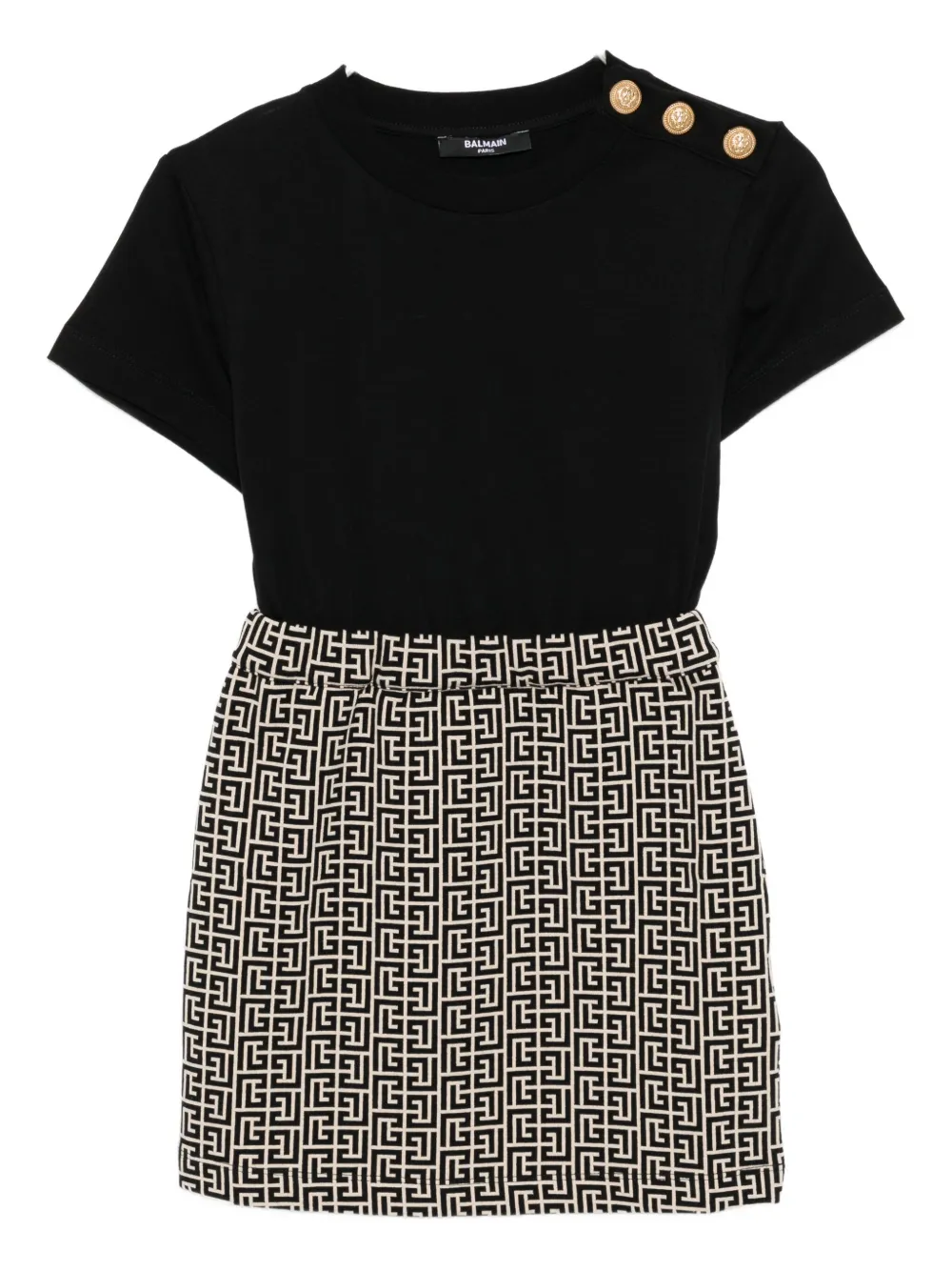 Balmain Logo-motif Button-embellished Dress In Black