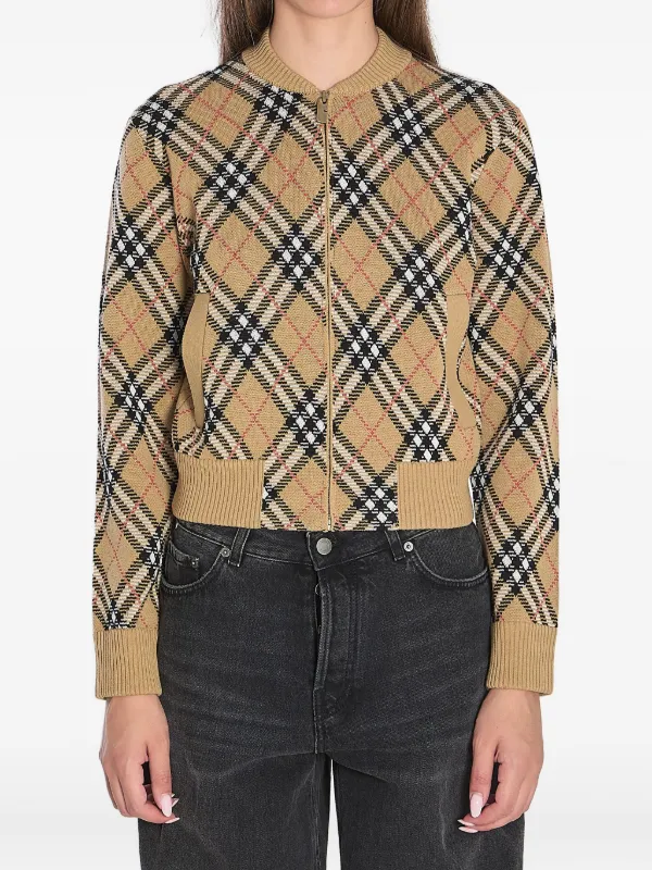 Burberry Checked Zip-up Cardigan in Brown