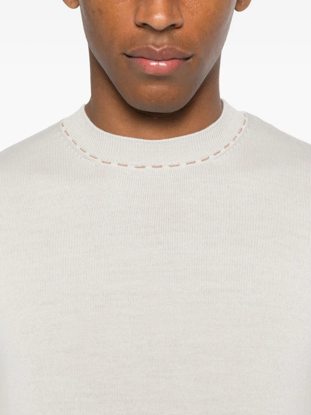 Eleventy crew-neck stitch-detail sweater Beige
