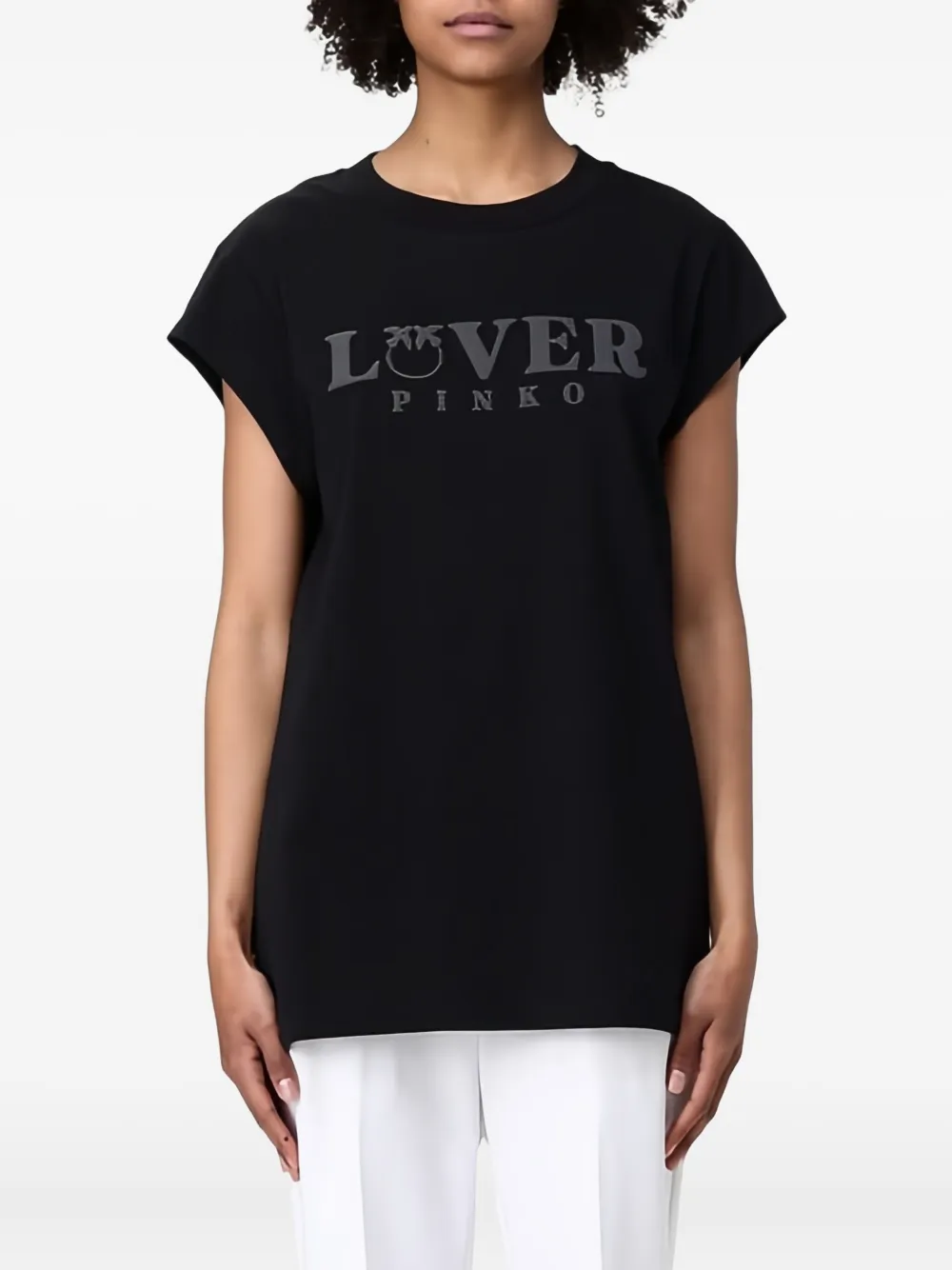 Pinko Logo Printed Crewneck T-shirt In Black