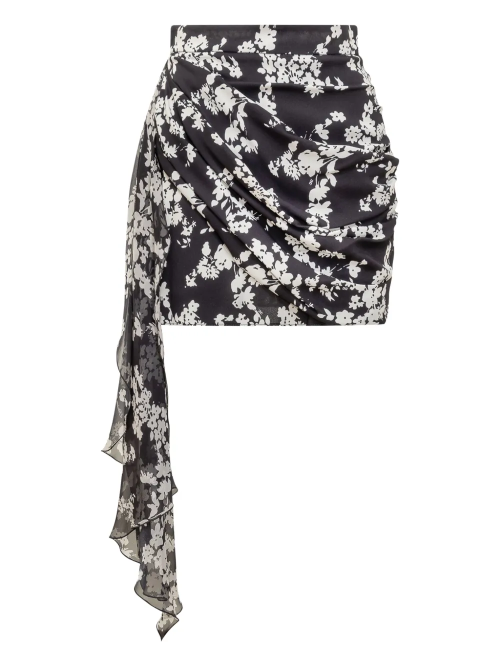 Elisabetta Franchi Gedrapeerde mini-rok met bloemenprint Zwart