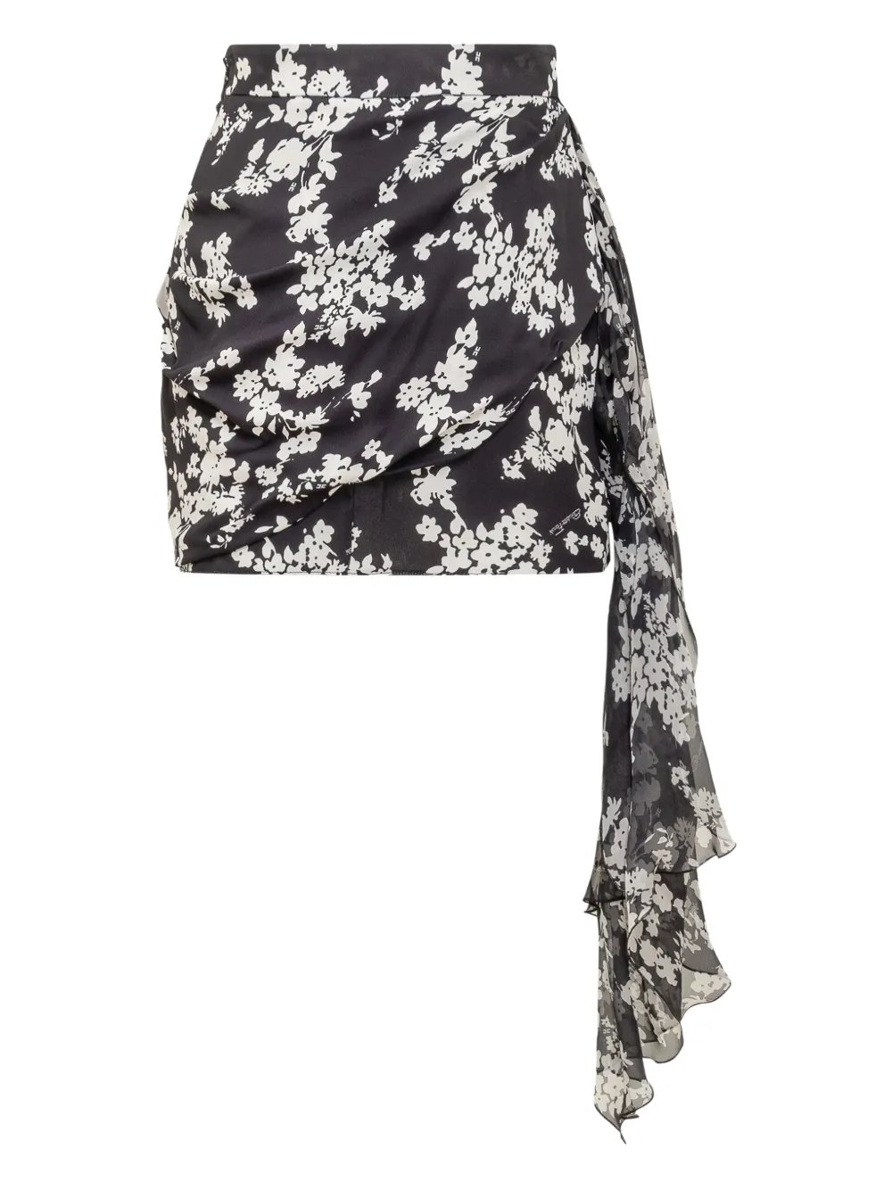 Elisabetta Franchi Gedrapeerde mini-rok met bloemenprint Zwart