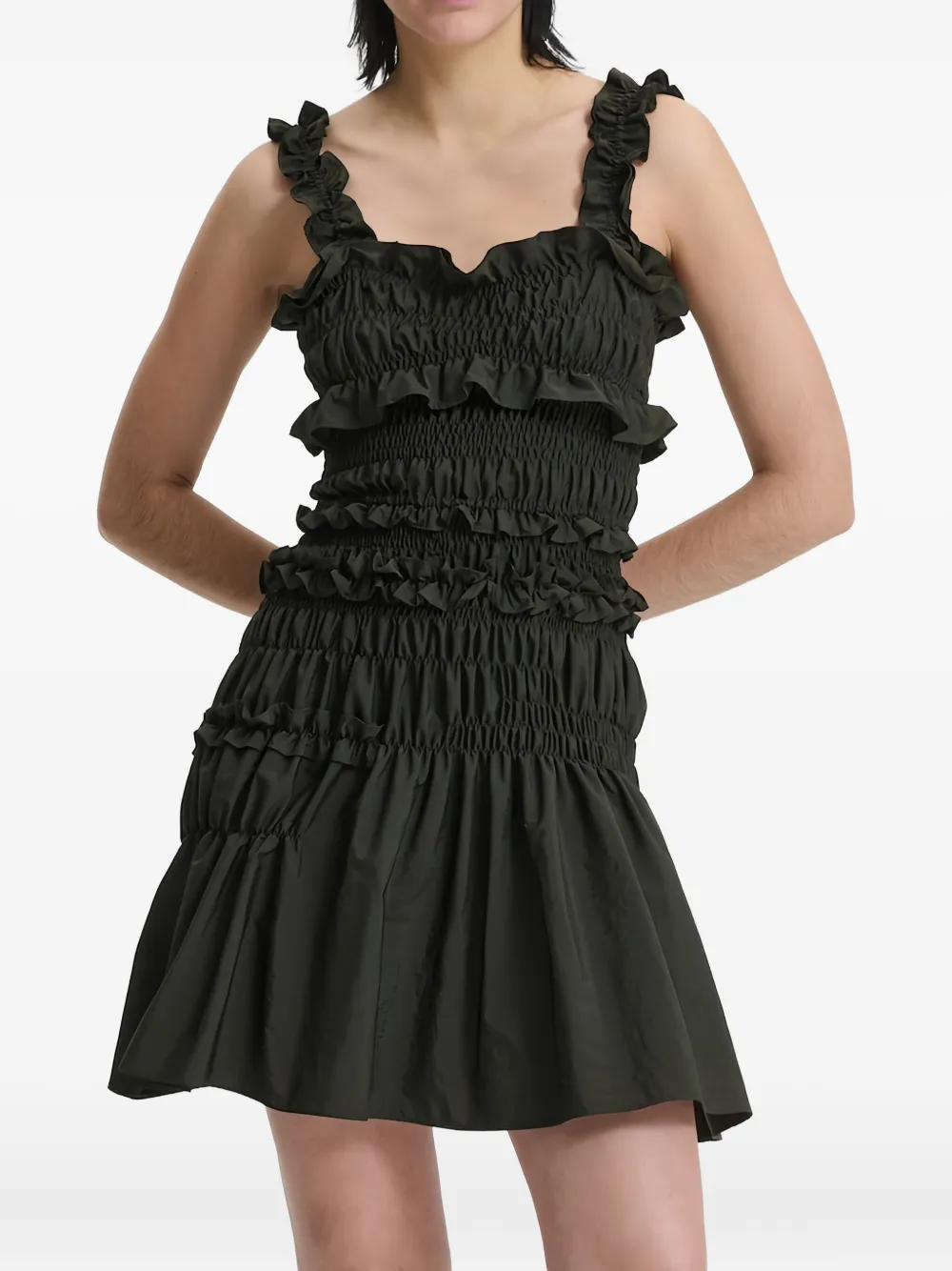 Cecilie Bahnsen smocked ruffled dress Groen