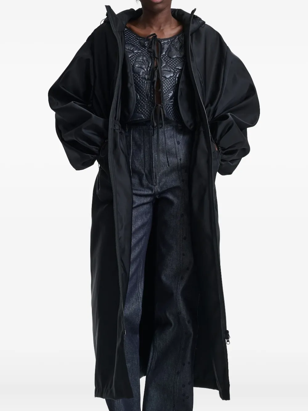 Cecilie Bahnsen hooded drawstring parka coat Zwart
