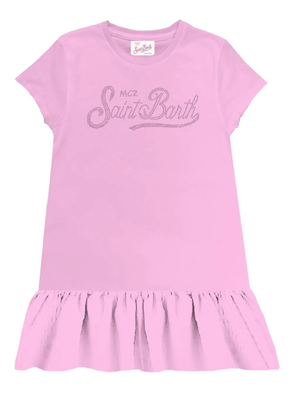 Mc2 Saint Barth Rhinestone-embellishment Ruffle-hem Dress In Pink