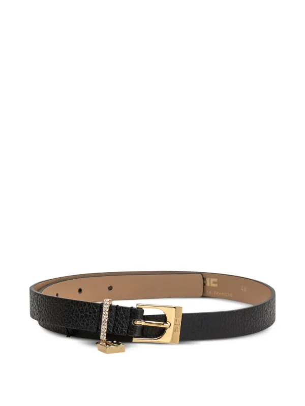 【ELISABETTA FRANCHI】コントラストベルト クレープドレ Elisabetta Franchi ビジューバックル ベルト | ブラック