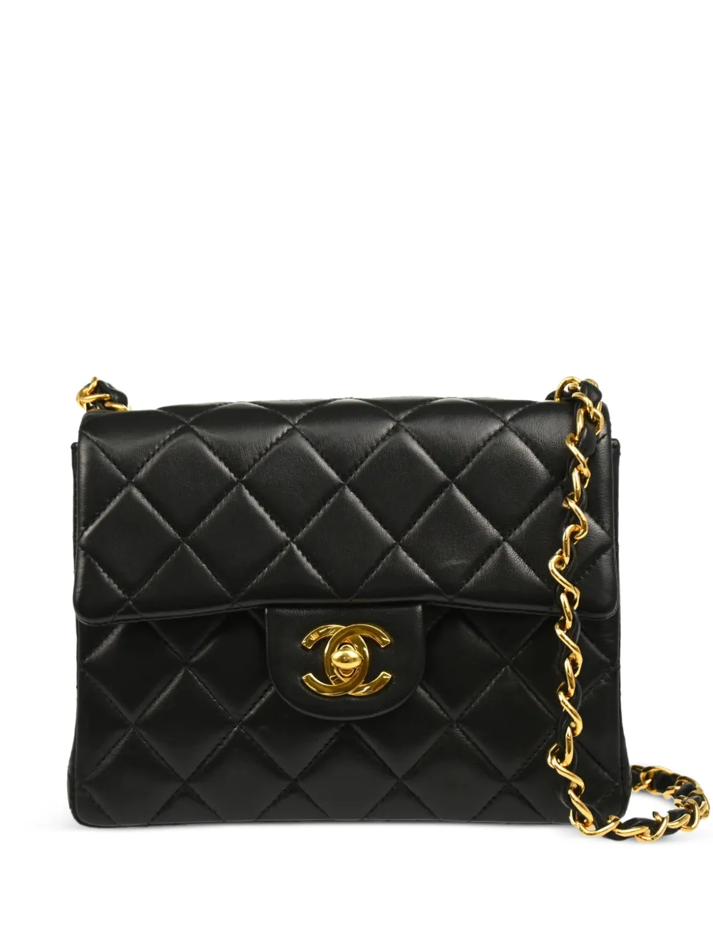 CHANEL Pre-Owned 1998 クラシック フラップ スクエア ショルダーバッグ ミニ - ブラック CHANEL Pre-Owned 1998 クラシック フラップ スクエア ショルダーバッグ ミニ - ブラック