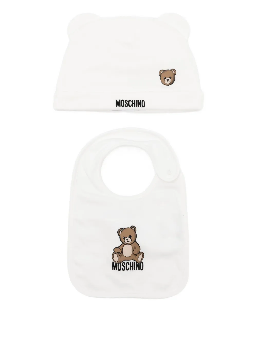 Moschino Kids Katoenen muts en slabbetje met logoprint Wit