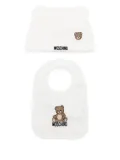 Moschino Kids Teddy Bear cotton hat bib set - White