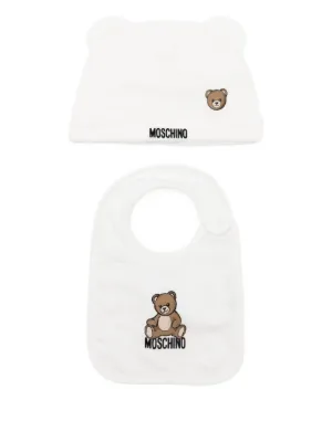 Moschino Kids Teddy Bear cotton hat bib set