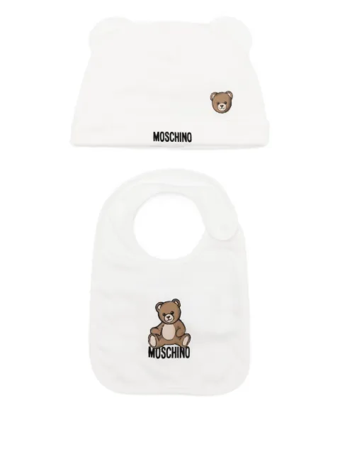 Moschino Kids Teddy Bear cotton hat bib set