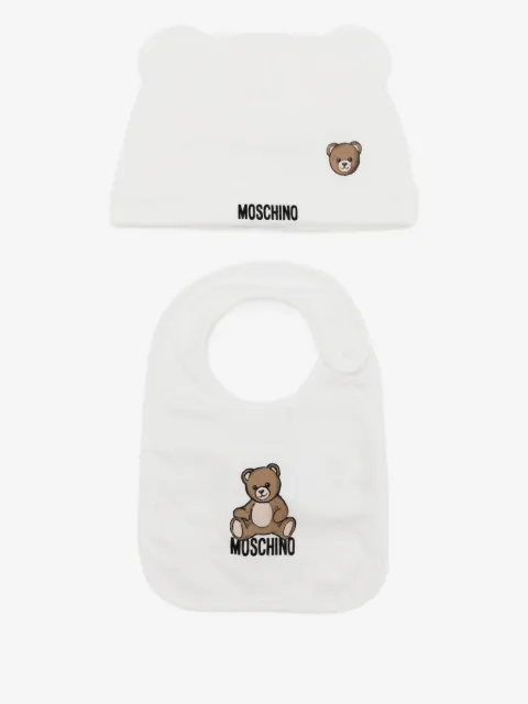 Moschino Kids Teddy Bear cotton hat bib set