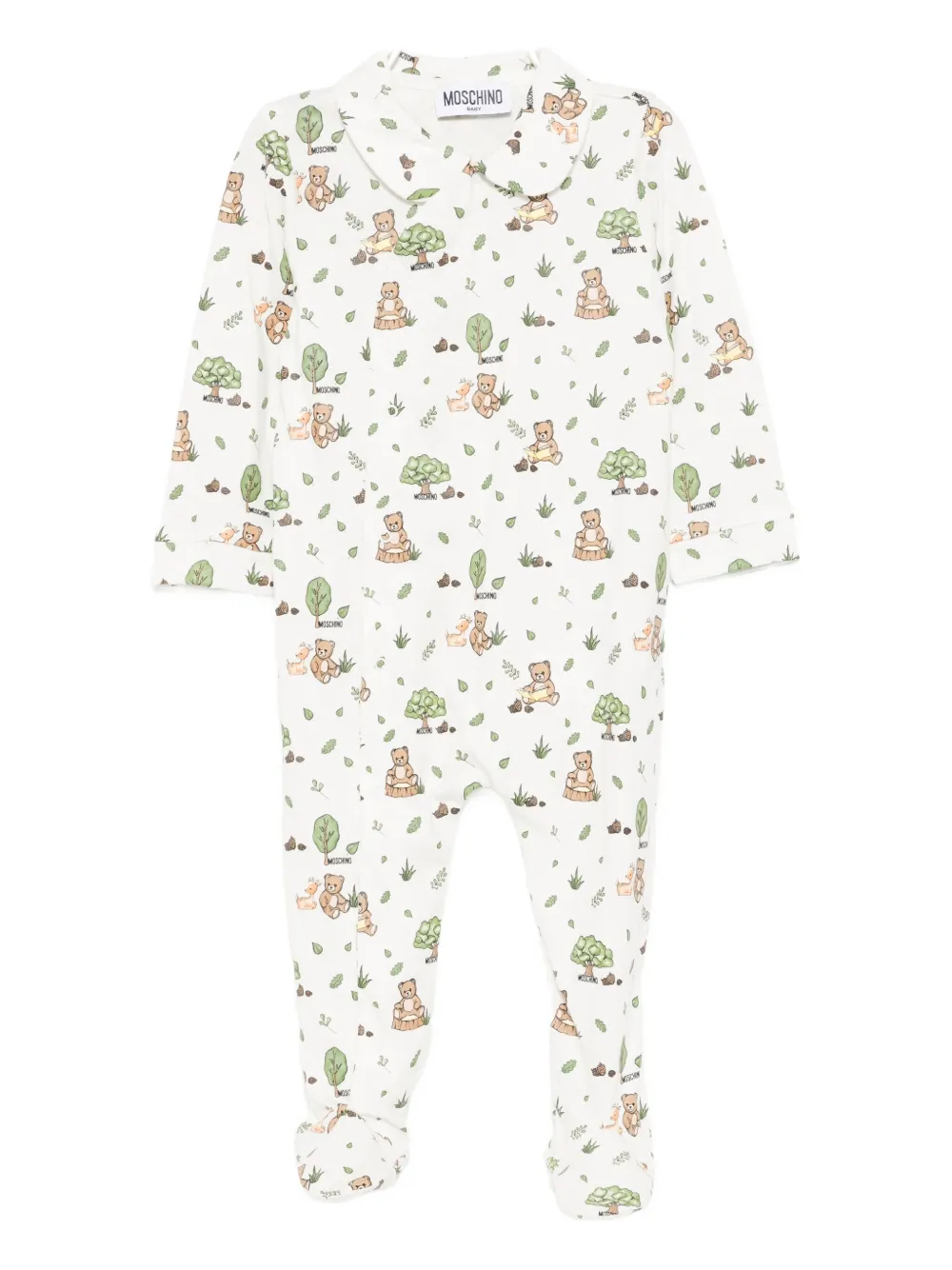 Moschino Babies' Bear-print Footed Jumpsuit In White