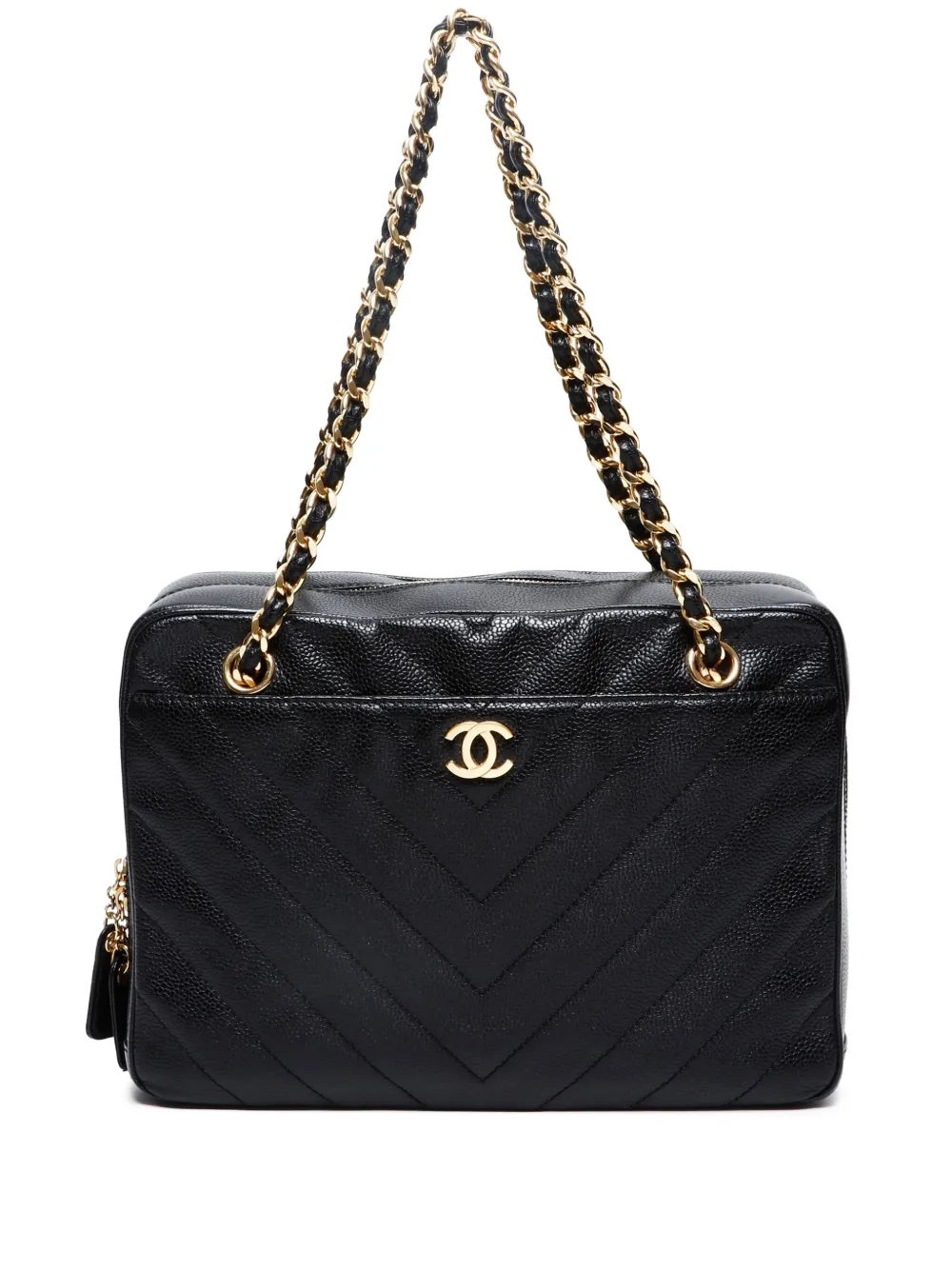 CHANEL Pre-Owned 2000-2002 Vステッチ ショルダーバッグ - ブラック CHANEL Pre-Owned 2000-2002 Vステッチ ショルダーバッグ - ブラック