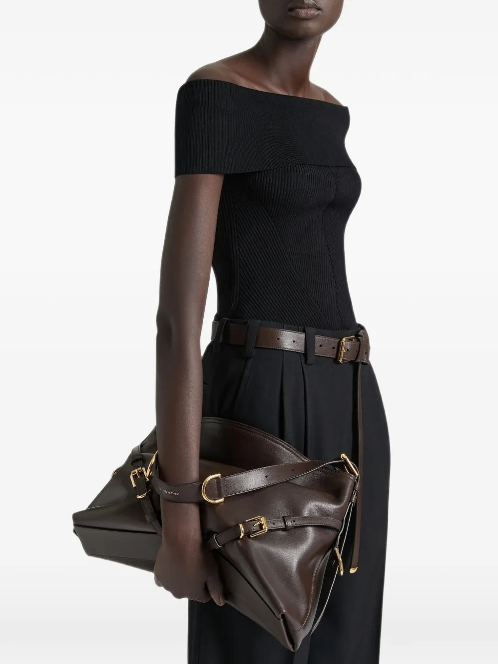 Givenchy Medium Voyou Bag Shiny Leather in Brown, view 2