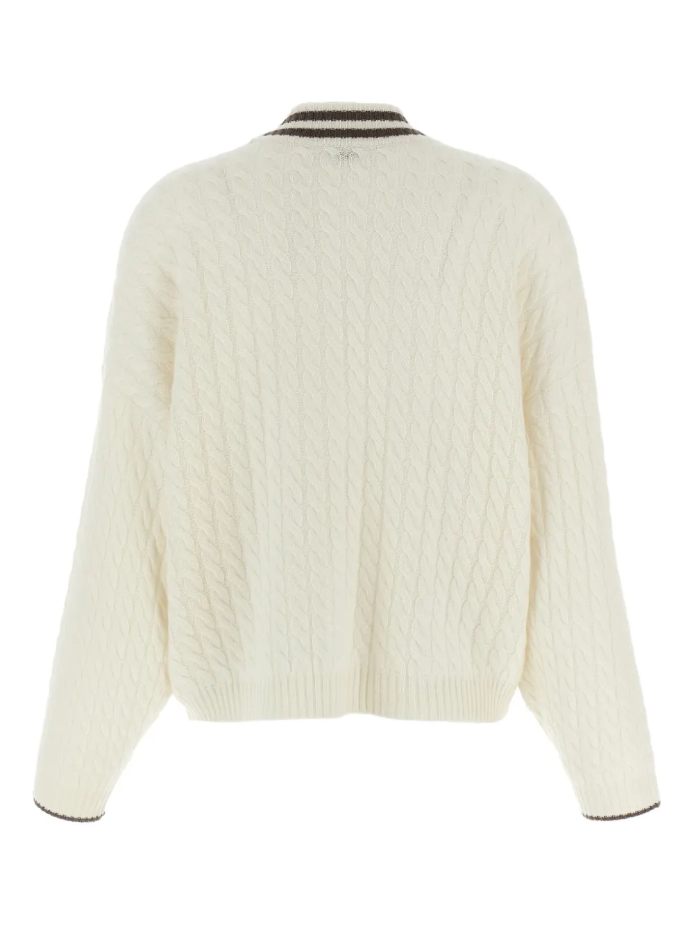 Brunello Cucinelli cable-knit logo-patch cardigan Wit