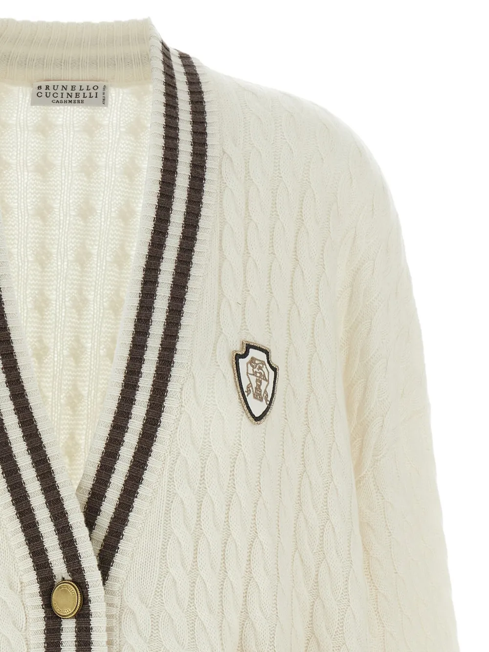 Brunello Cucinelli cable-knit logo-patch cardigan Wit