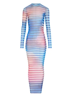 maxi dress for women modest Elegant Tropical Leaf Print Long Sleeve Maxi Dress