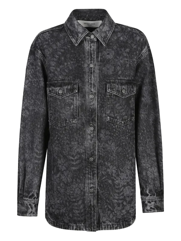 Golden Goose Flower-print Denim Shirt in Black