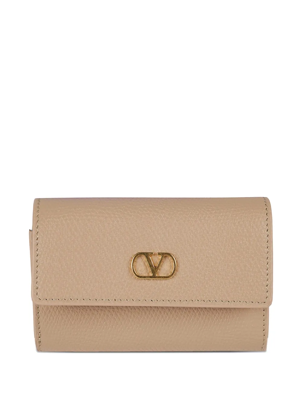 Valentino Garavani logo-plaque leather wallet Beige