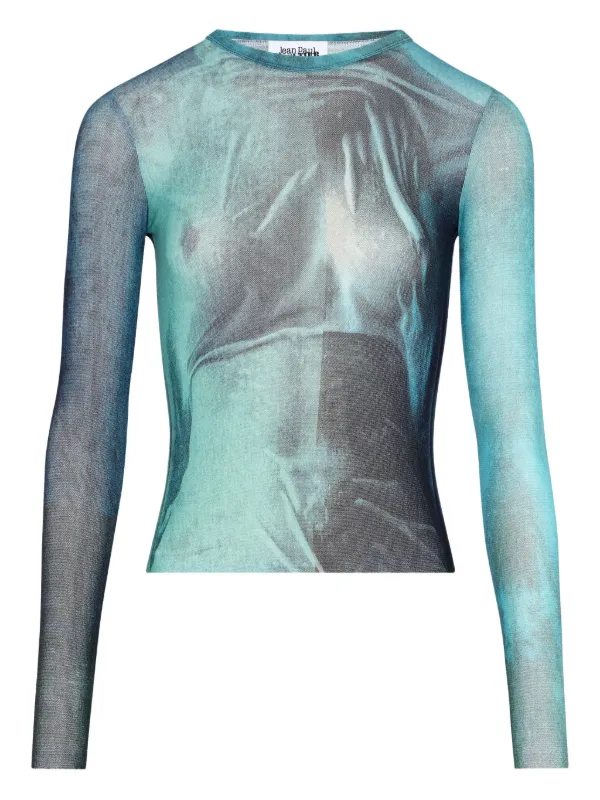 Jean Paul Gaultier Water Print Long-sleeved T-shirt in Blue
