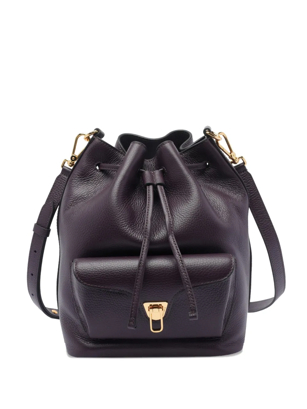 Coccinelle bucket bag drawstring closure Paars