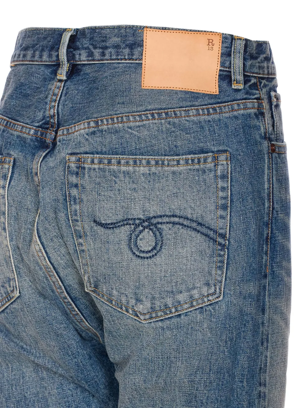 R13 logo-patch cuffed jeans Blauw
