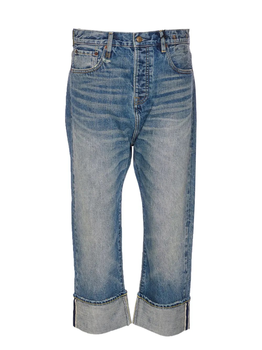 R13 logo-patch cuffed jeans Blauw