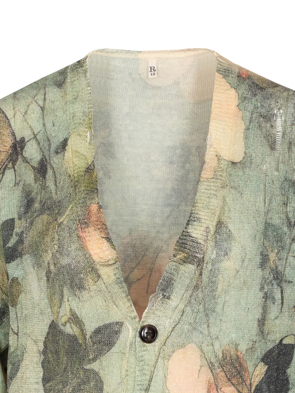 R13 Vest met bloemenprint en rafels Groen