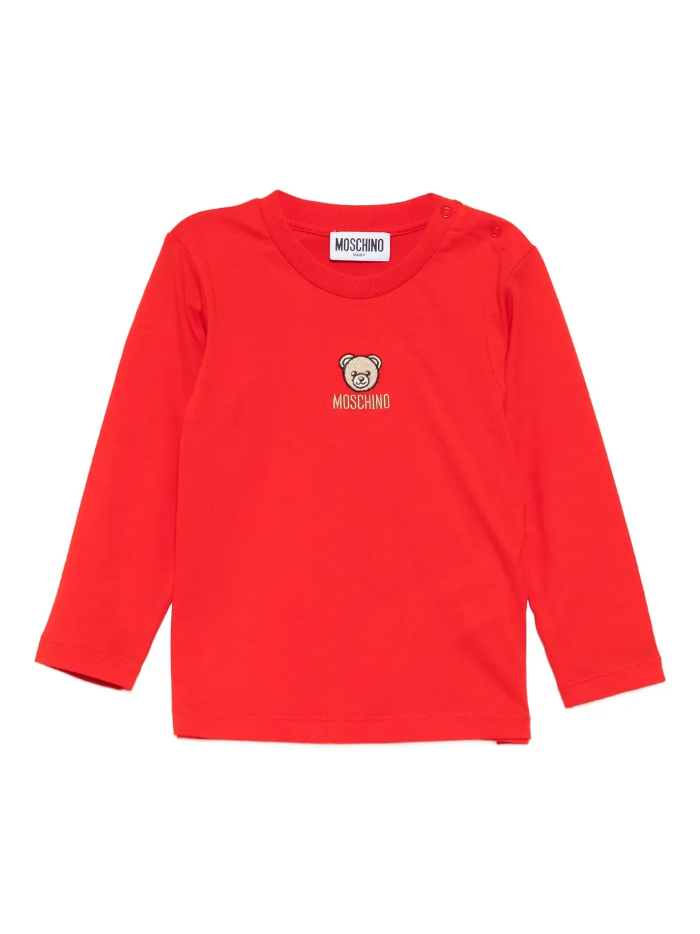 Moschino Kids T-shirt in cotone con ricamo Teddy - Rosso