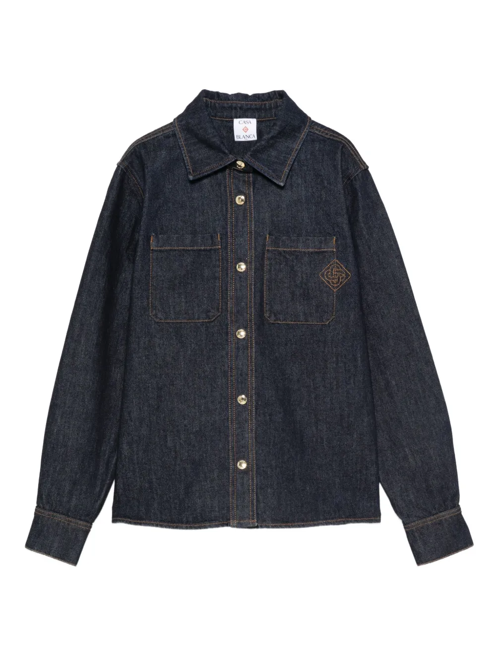 embroidered-logo denim shirt