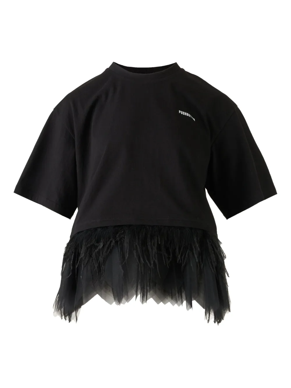 Pushbutton Feather-trim T-shirt In Black