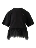 pushBUTTON feather-trim T-shirt - Black