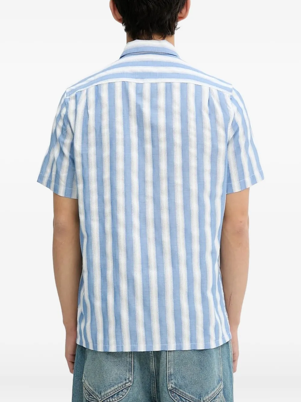 SAMSOE Saavan stripe short-sleeve shirt Blauw
