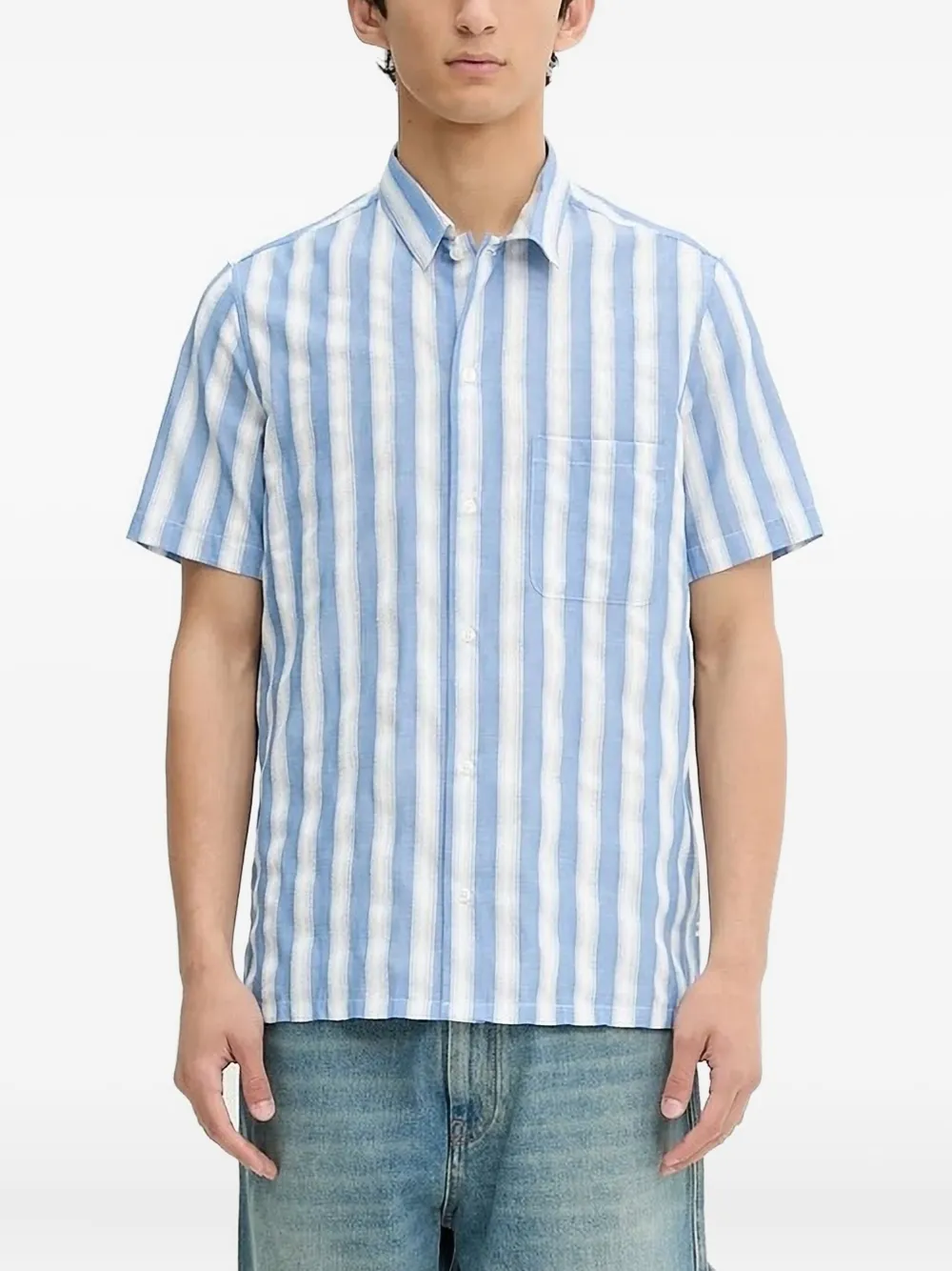 SAMSOE Saavan stripe short-sleeve shirt Blauw