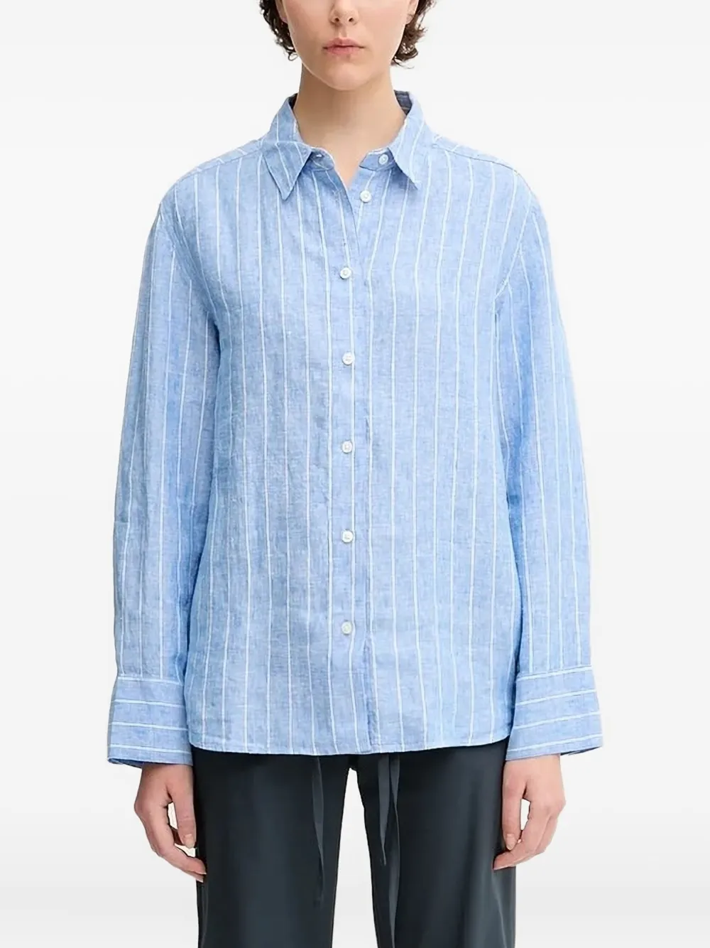 SAMSOE Gestreept linnen blouse Blauw