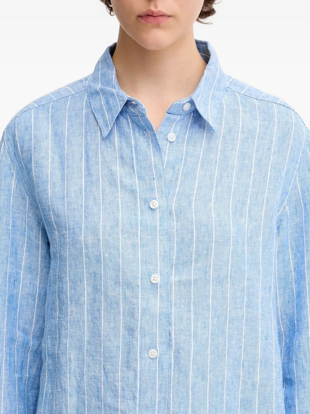 SAMSOE Gestreept linnen blouse Blauw