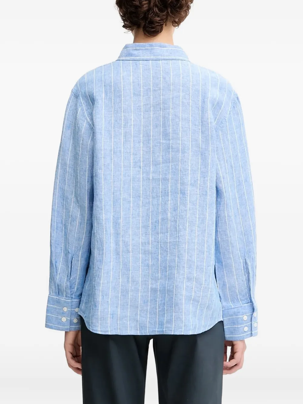 SAMSOE Gestreept linnen blouse Blauw