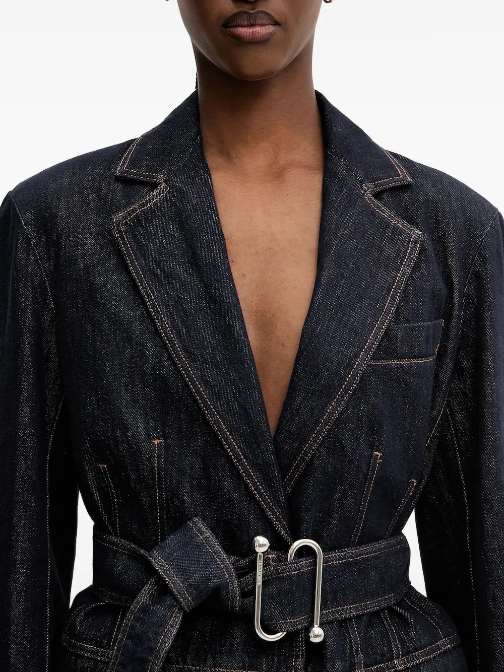 Sportmax Domino Belted Denim Blazer In Black