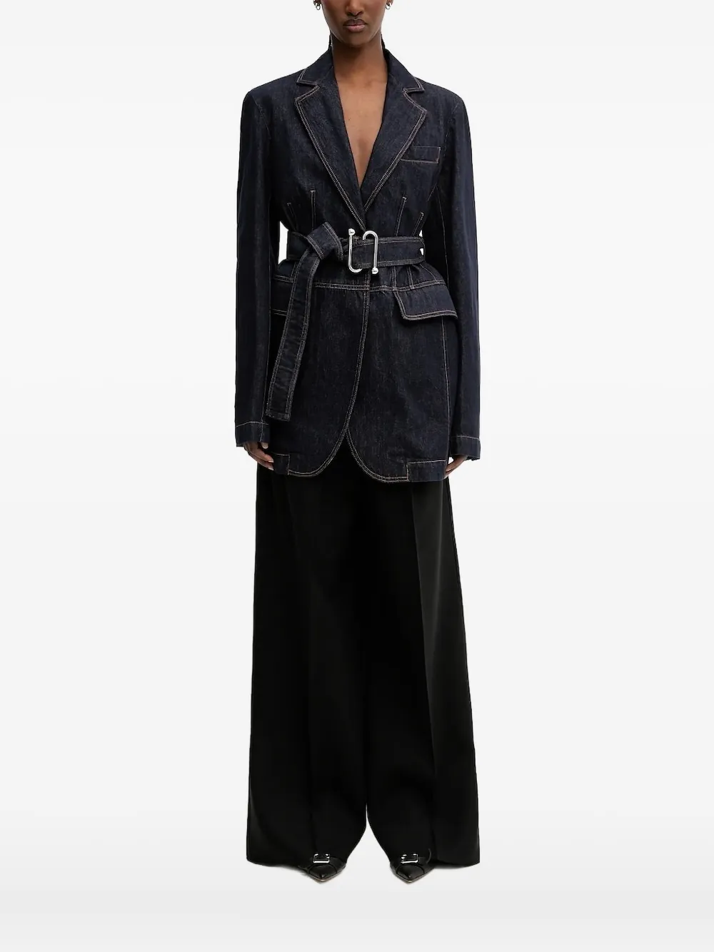 Sportmax Domino Belted Denim Blazer In Black