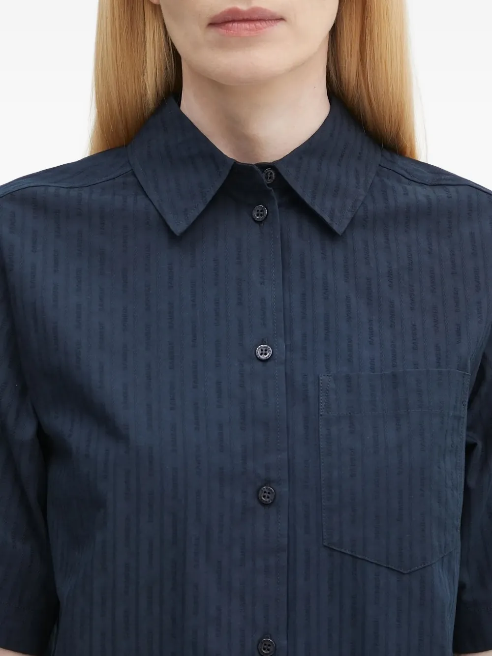 SAMSOE pinstripe short-sleeve shirt dress Blauw