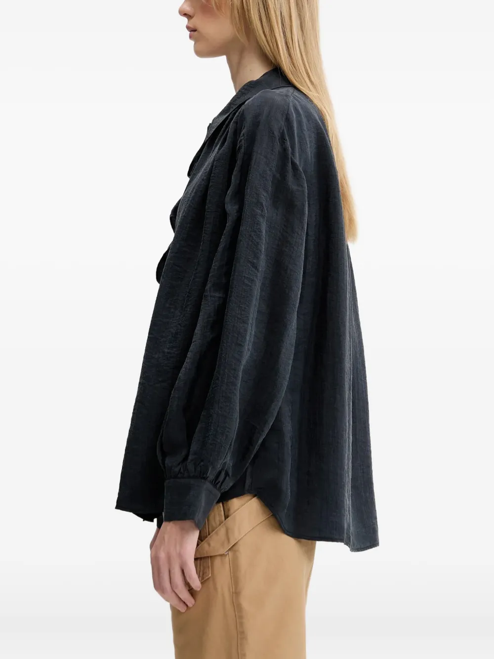 SAMSOE Blouse met ballonmouwen en ruches Zwart