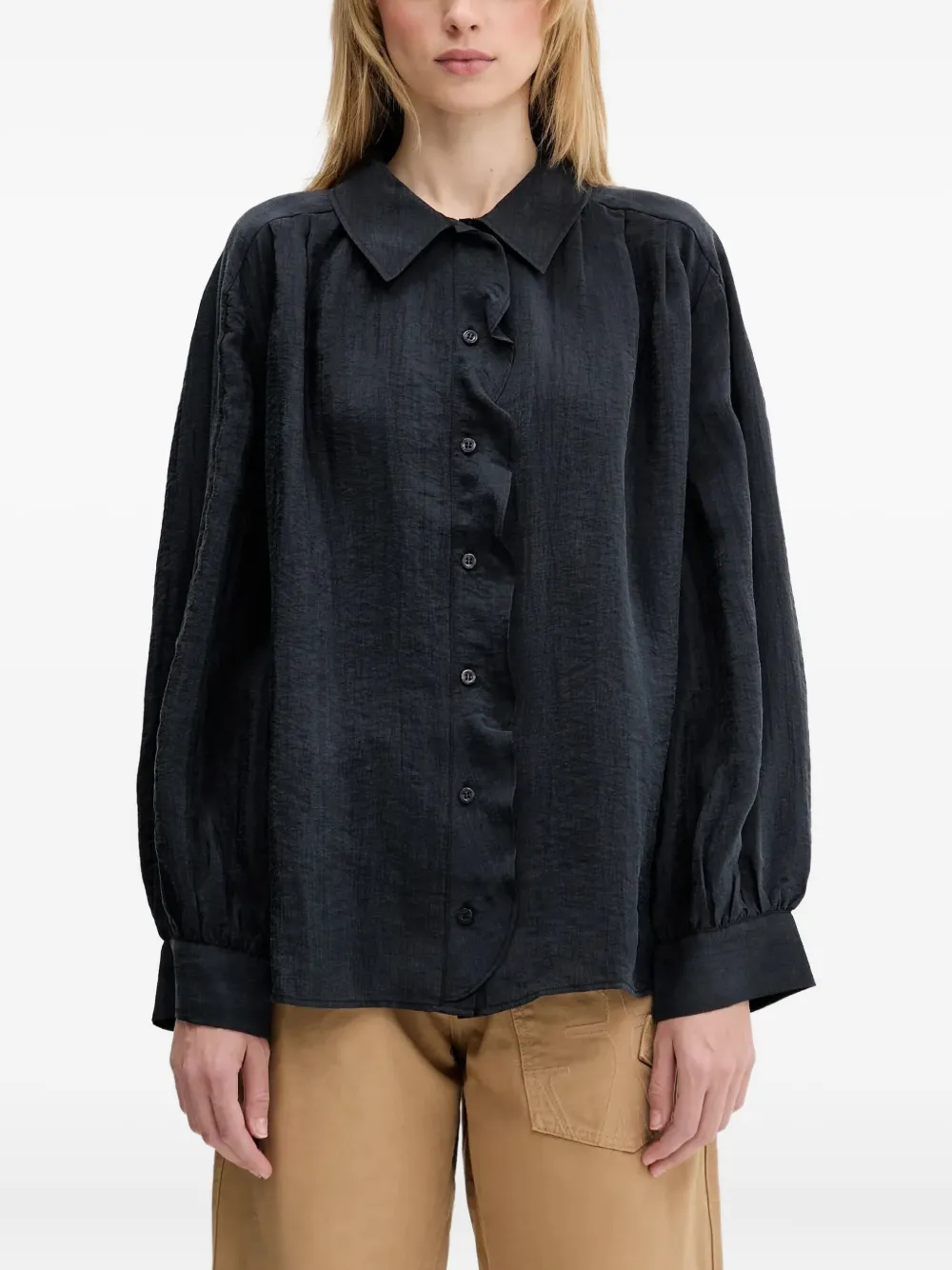 SAMSOE Blouse met ballonmouwen en ruches Zwart