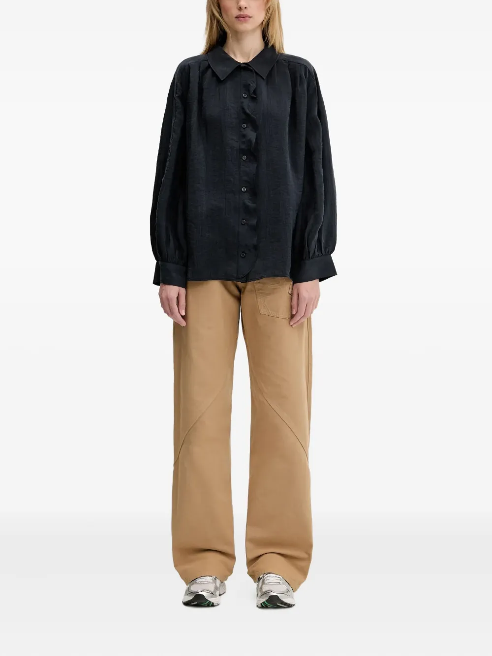 SAMSOE Blouse met ballonmouwen en ruches Zwart