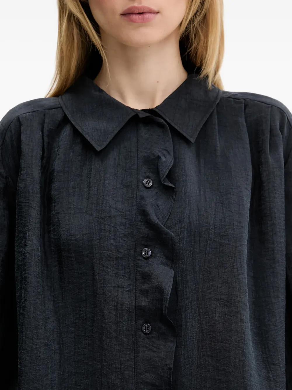 SAMSOE Blouse met ballonmouwen en ruches Zwart
