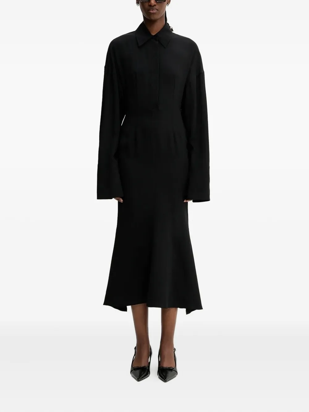 Sportmax shirt-collar flared midi dress Zwart