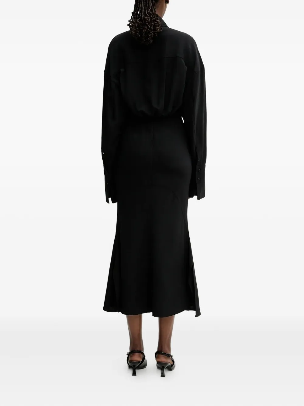 Sportmax shirt-collar flared midi dress Zwart