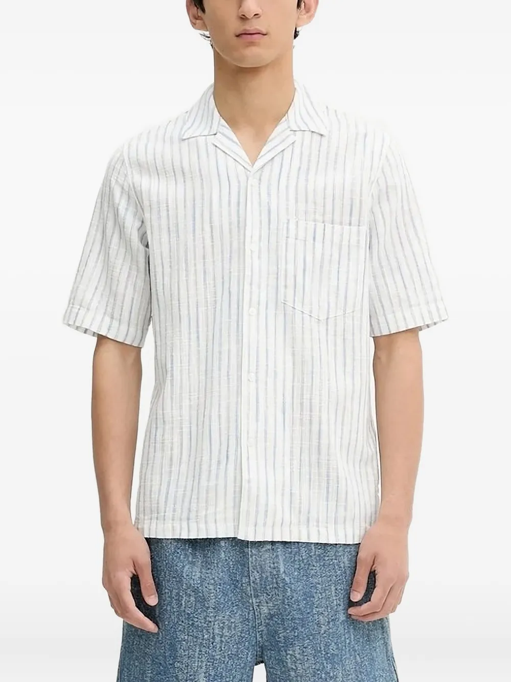 Samsoe & Samsoe Saoscar Ap Striped Short-sleeve Shirt In White