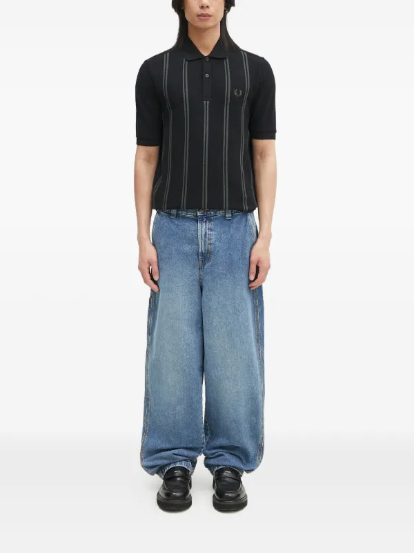FRED PERRY ブラックポロシャツ ストライプ付き Fred Perry ストライプ ポロシャツ | ブラック | FARFETCH JP